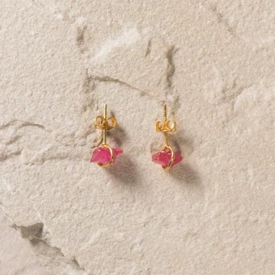 Raw Ruby Studs - 18k Gold