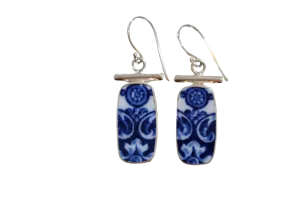 Rectangle Blue and White Bar Earrings