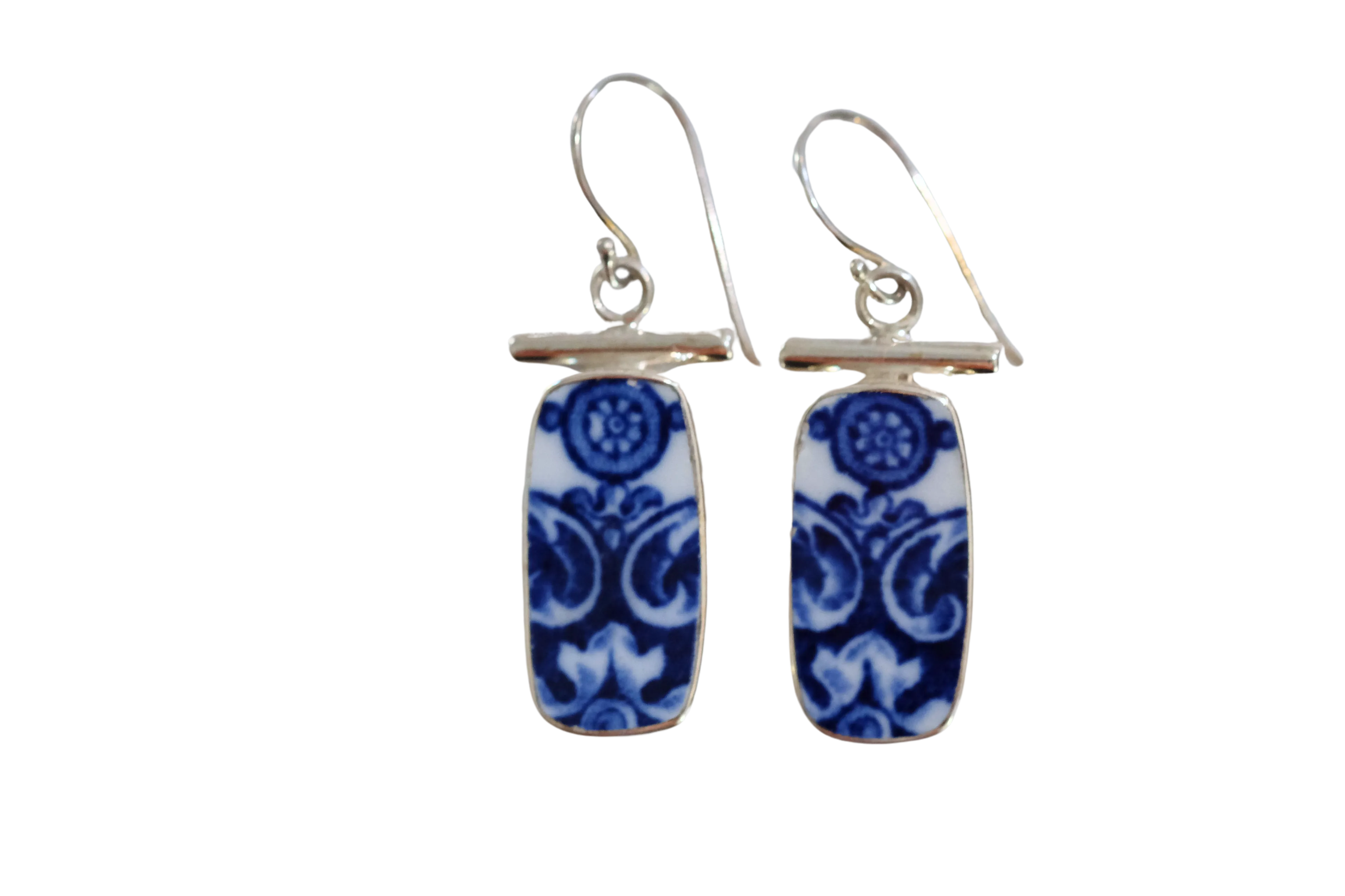 Rectangle Blue and White Bar Earrings