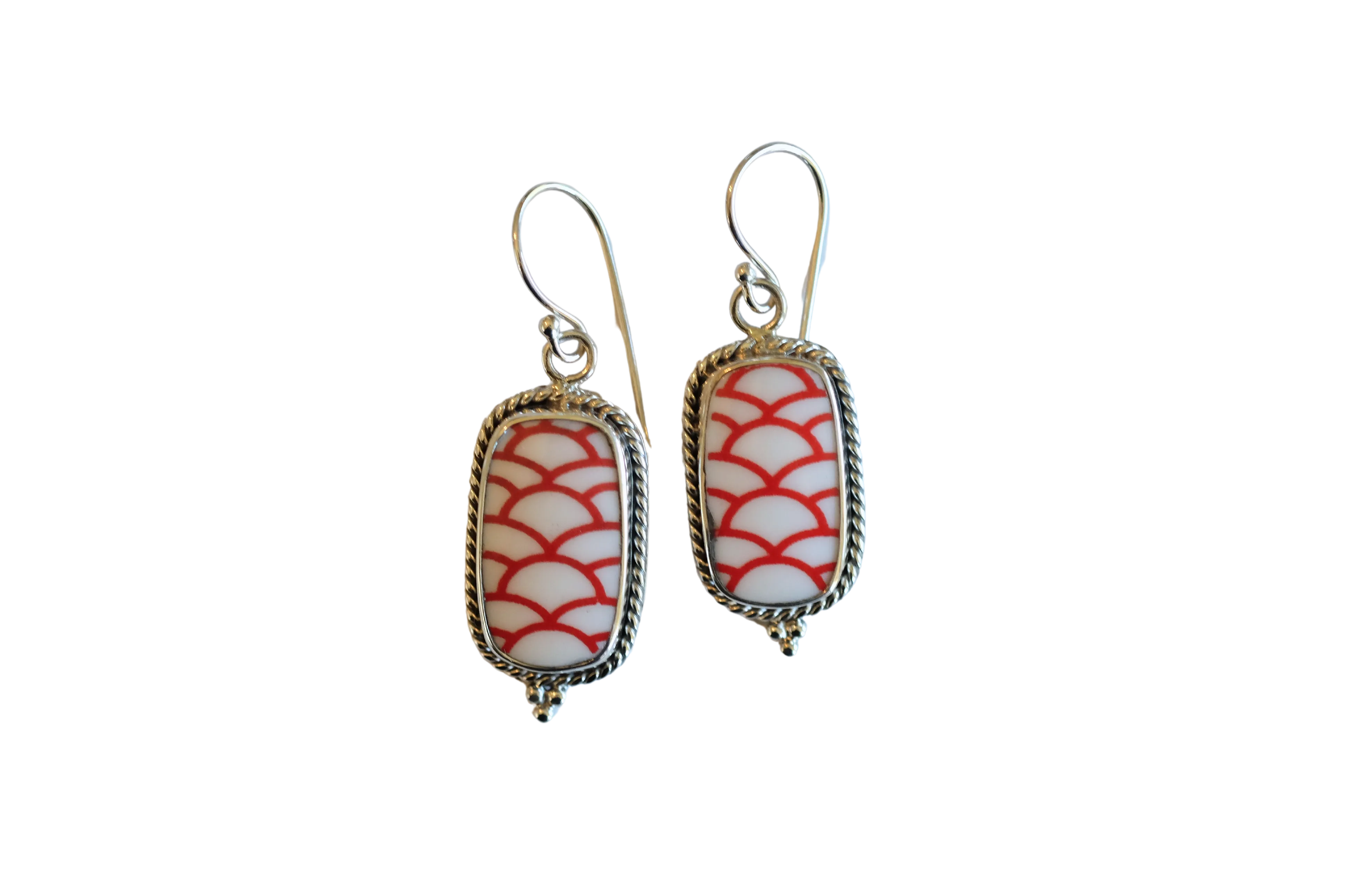 Rectangle Red and White Scales Earrings