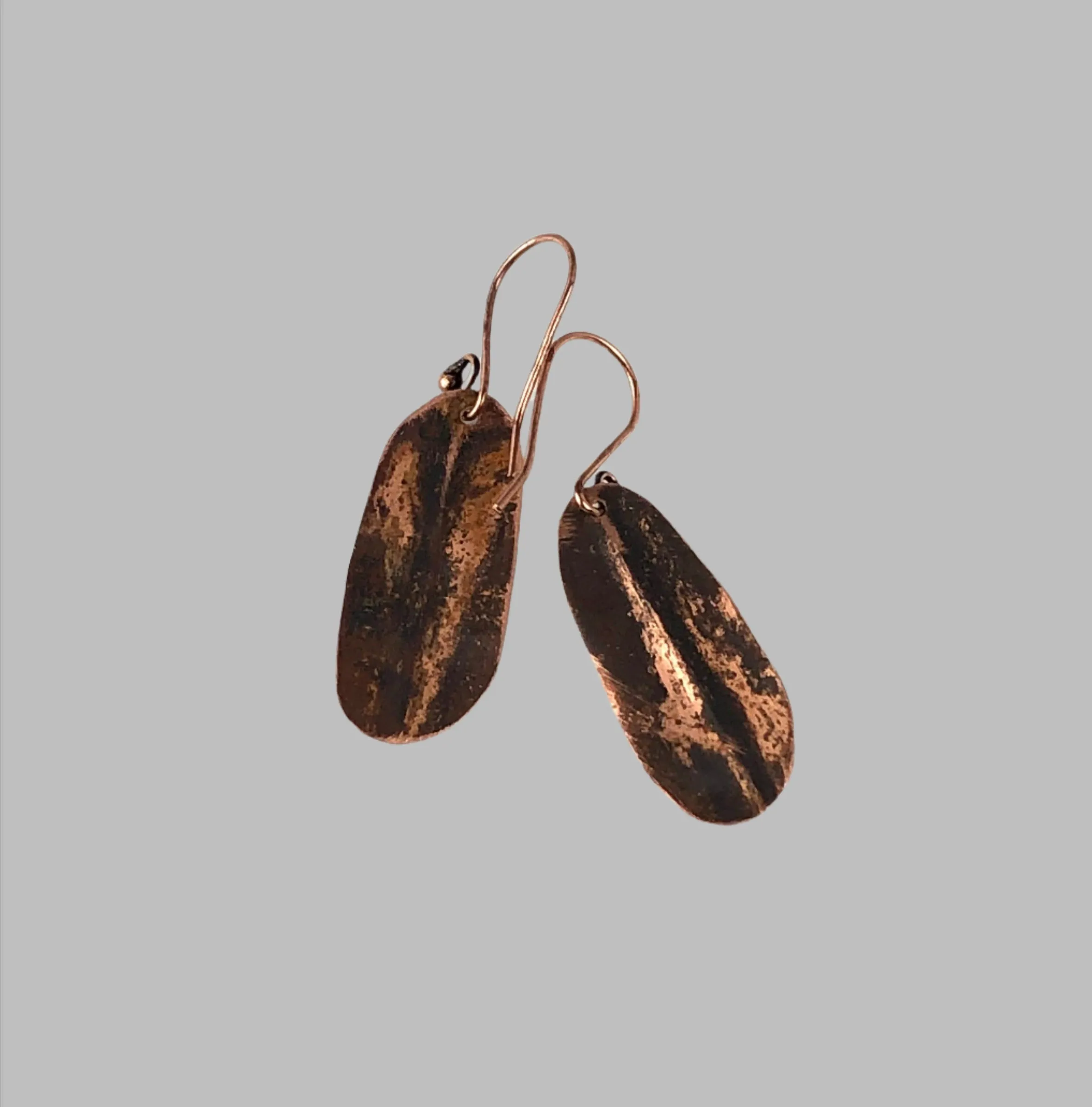 Recycled Copper One of a Kind Earrings with green painted finish