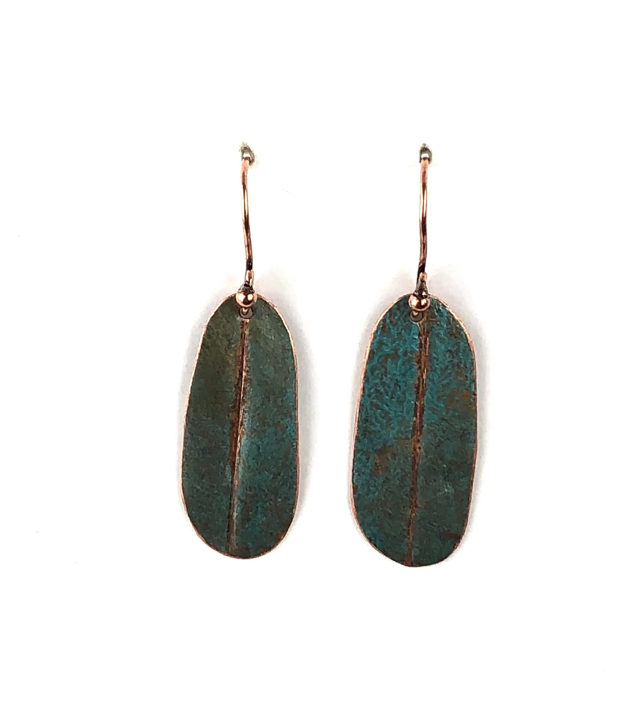 Recycled Copper One of a Kind Earrings with green painted finish