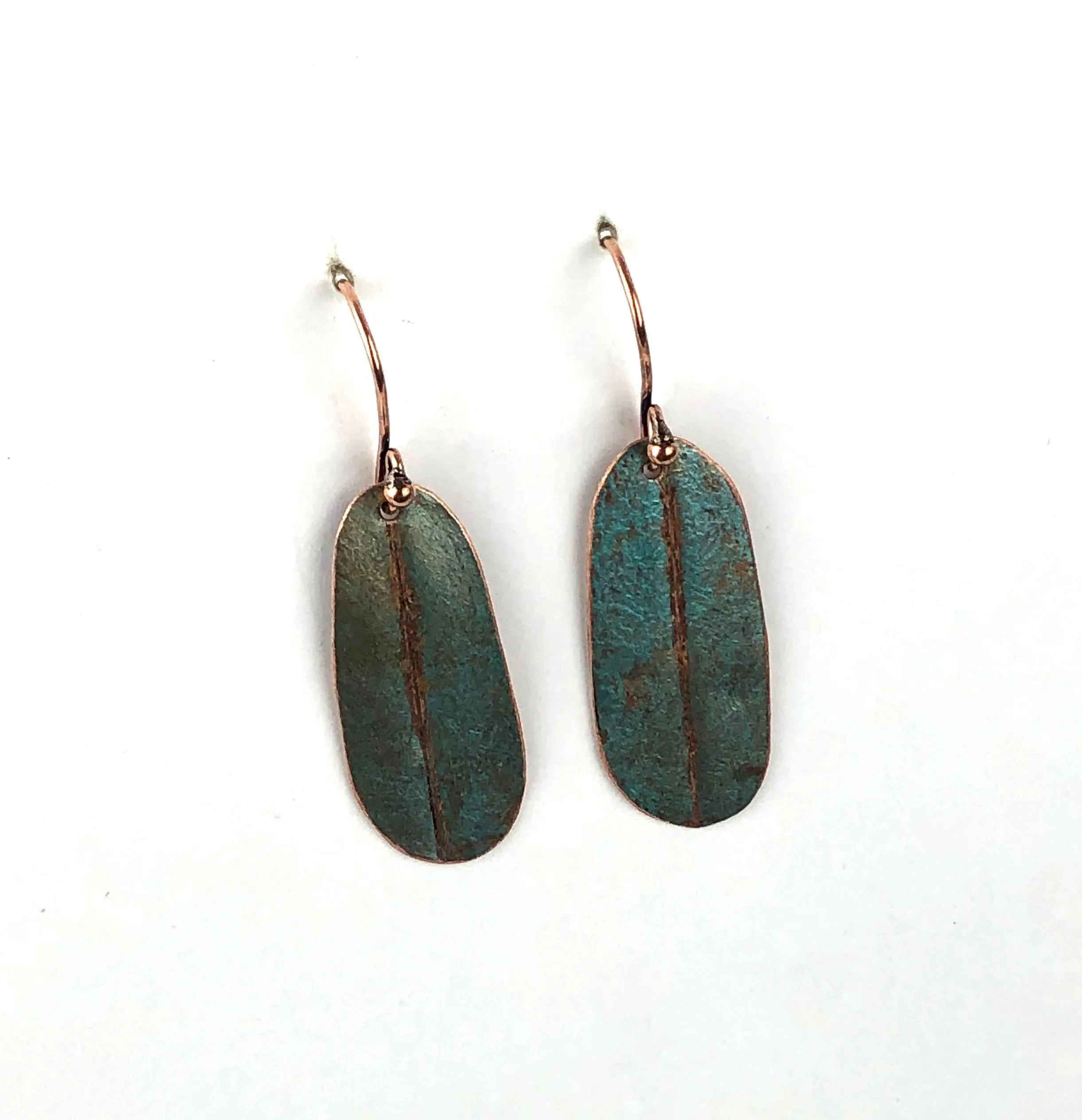 Recycled Copper One of a Kind Earrings with green painted finish