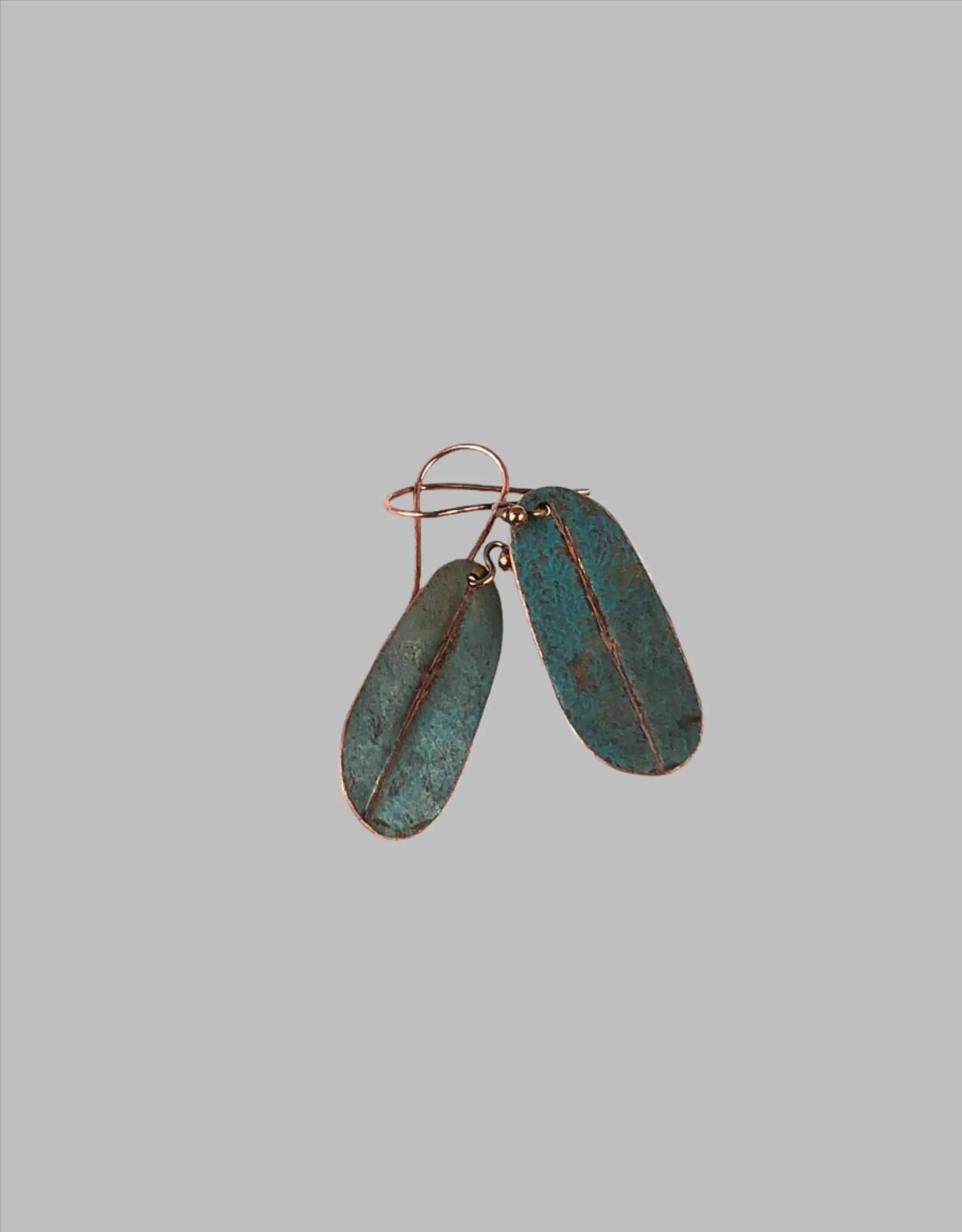 Recycled Copper One of a Kind Earrings with green painted finish