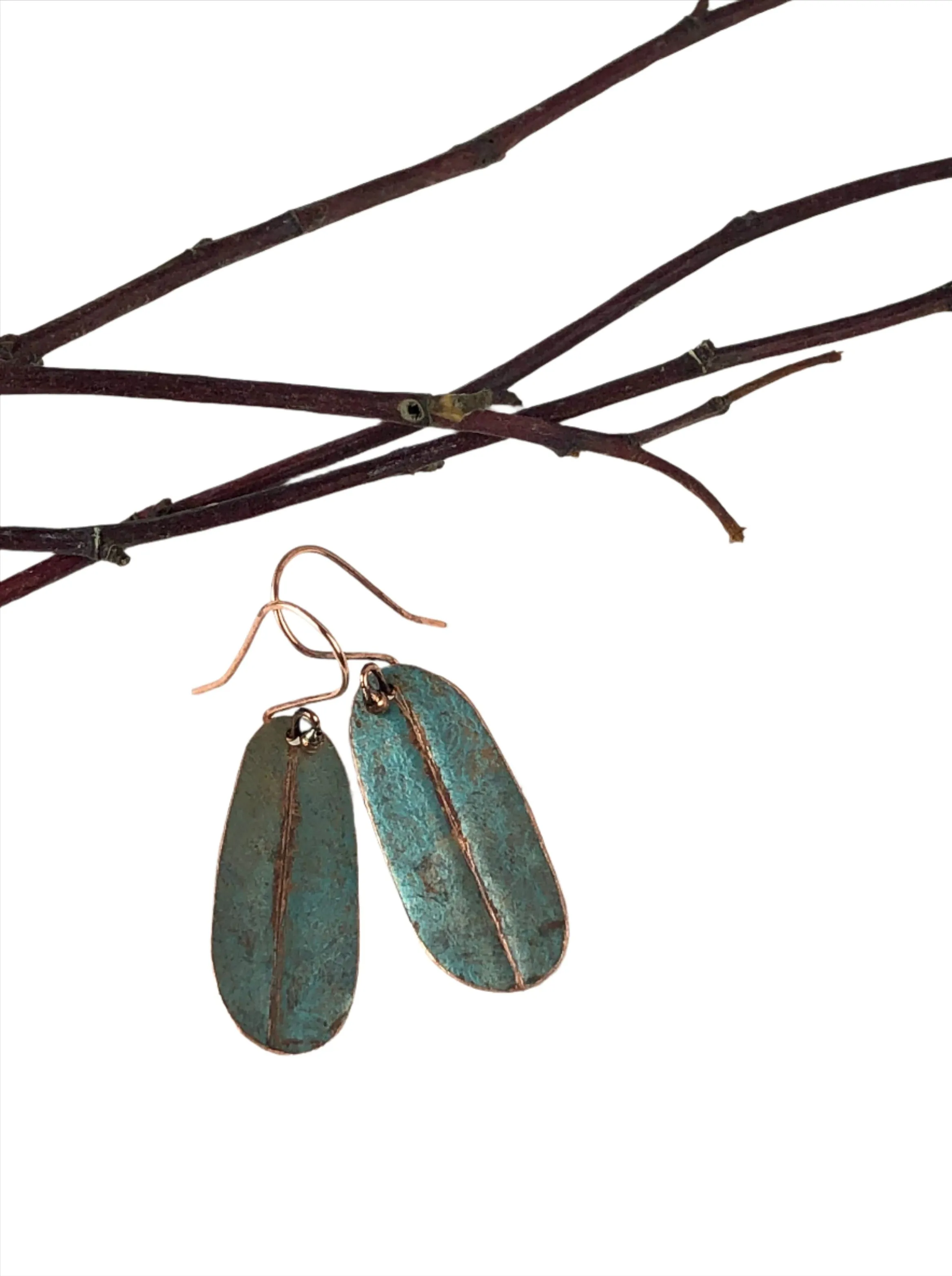 Recycled Copper One of a Kind Earrings with green painted finish