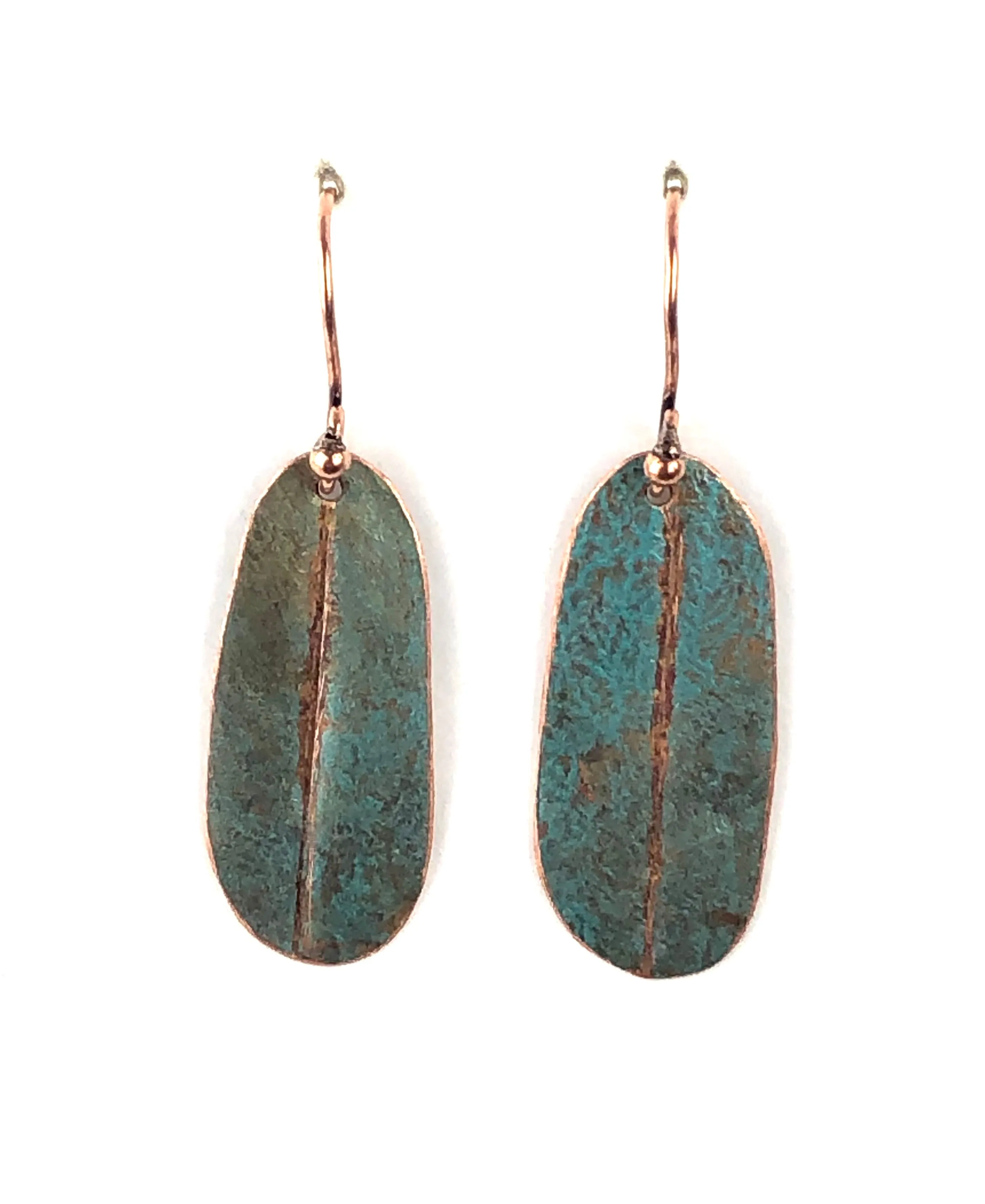 Recycled Copper One of a Kind Earrings with green painted finish