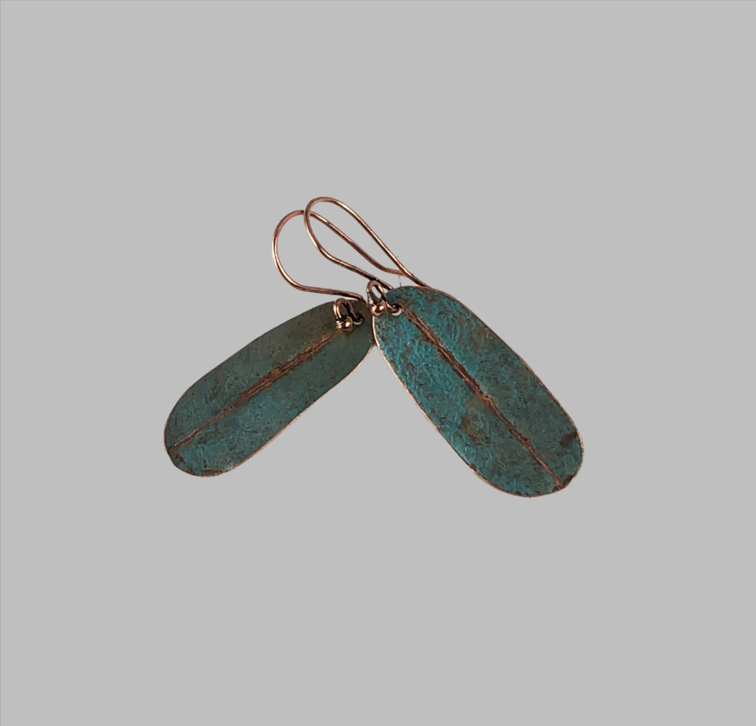 Recycled Copper One of a Kind Earrings with green painted finish