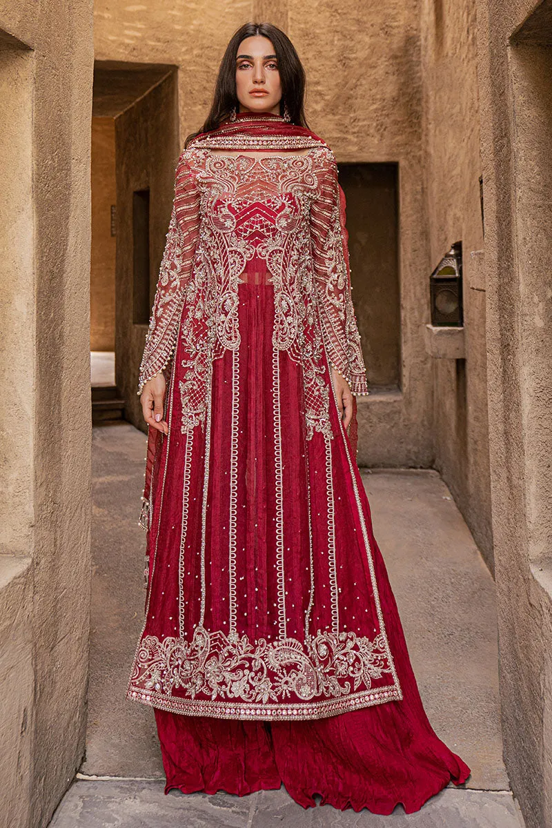 Red Pakistani Handwork Kameez and Crushed Trouser Dupatta