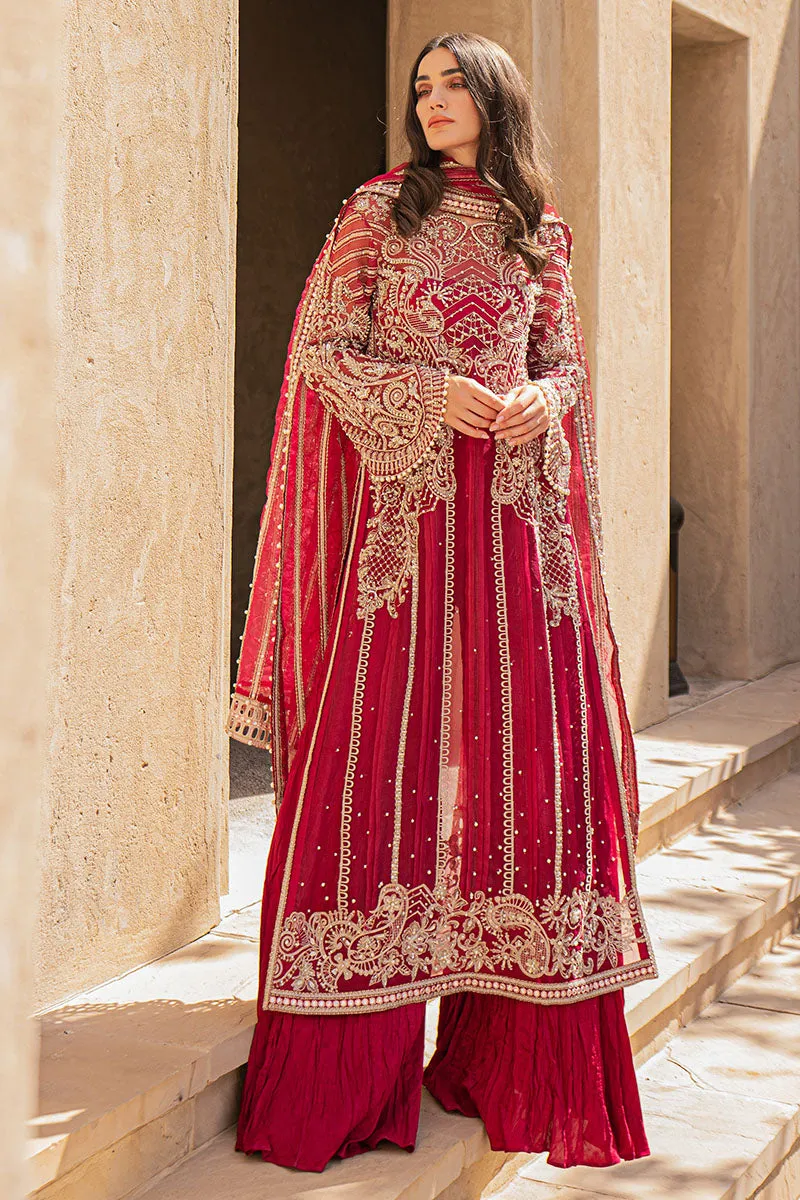 Red Pakistani Handwork Kameez and Crushed Trouser Dupatta