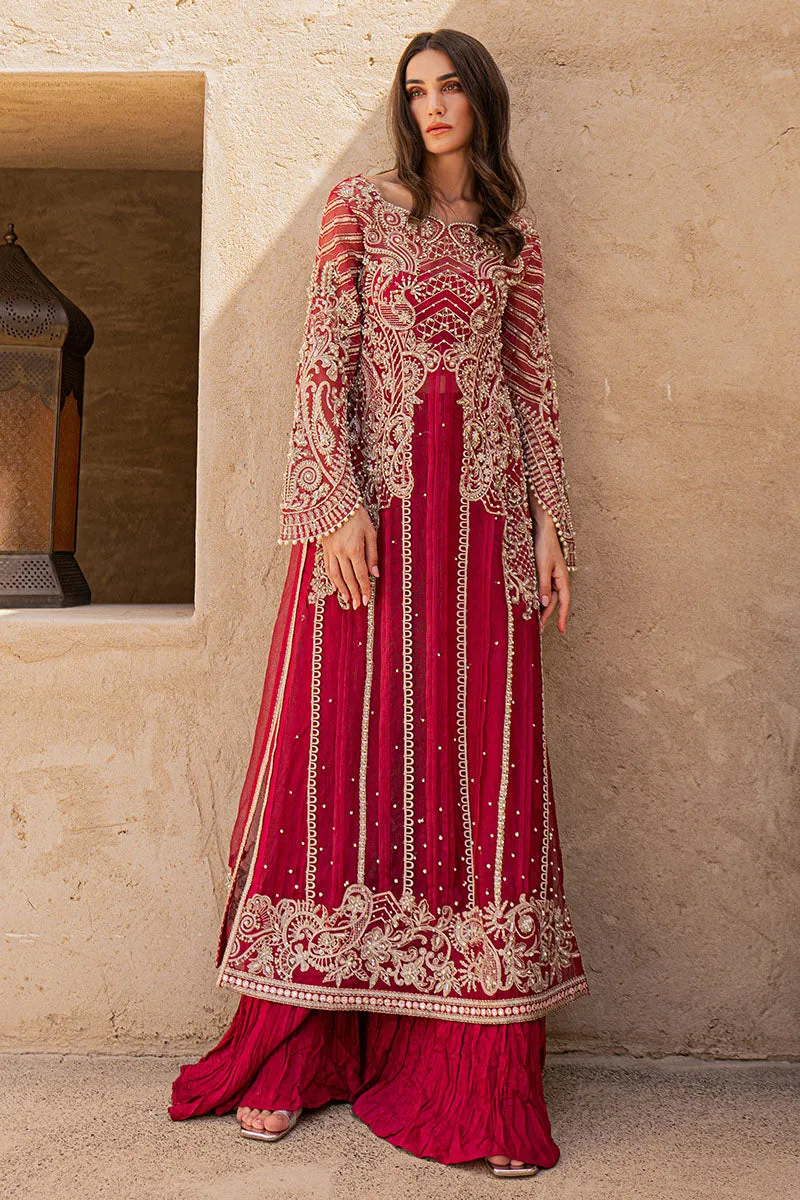 Red Pakistani Handwork Kameez and Crushed Trouser Dupatta
