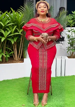 Regal Embellished Beaded African-Inspired Maxi Dress with Layered Ruffles
