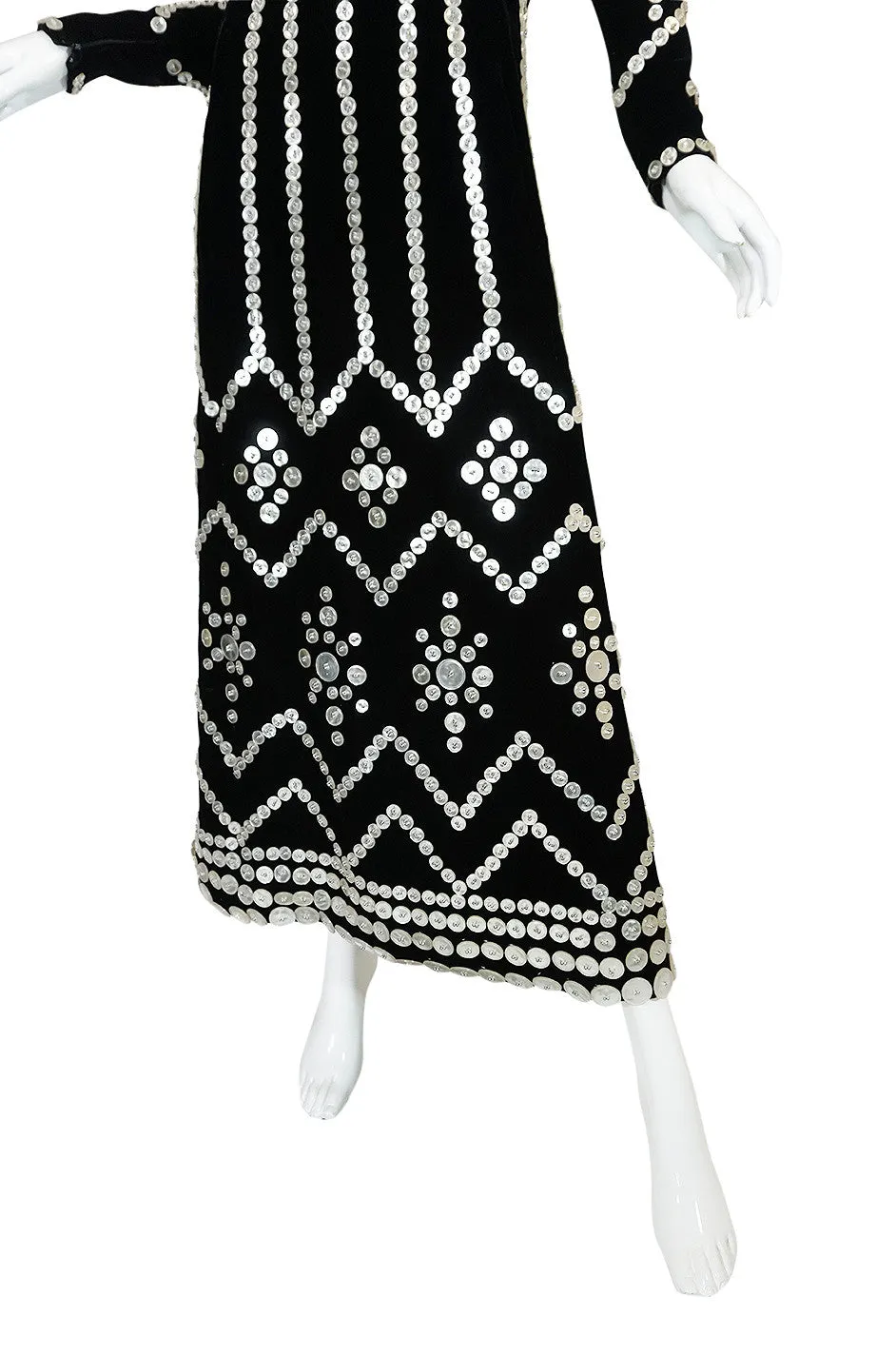 Remarkable 1960s Velvet & MOP Button Covered Dress