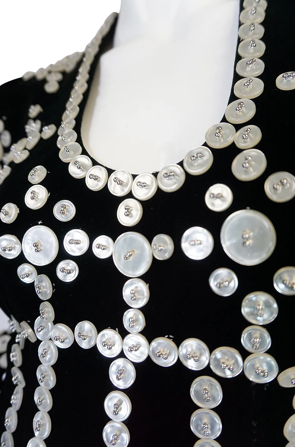 Remarkable 1960s Velvet & MOP Button Covered Dress