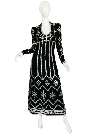 Remarkable 1960s Velvet & MOP Button Covered Dress