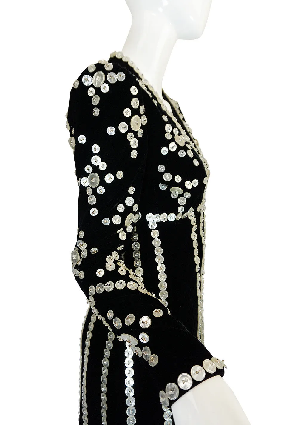 Remarkable 1960s Velvet & MOP Button Covered Dress