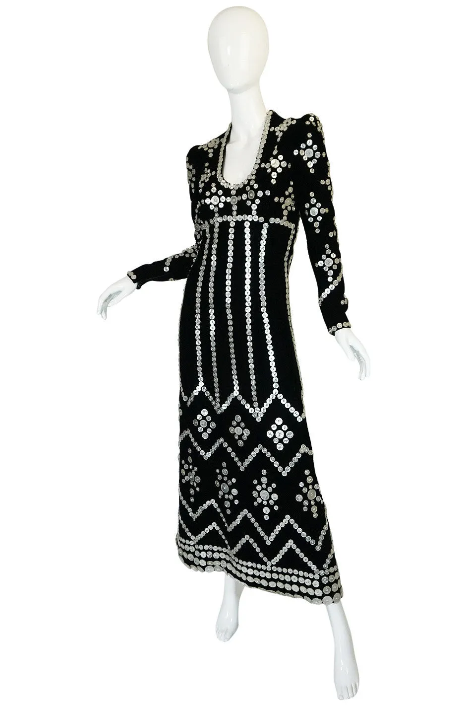 Remarkable 1960s Velvet & MOP Button Covered Dress