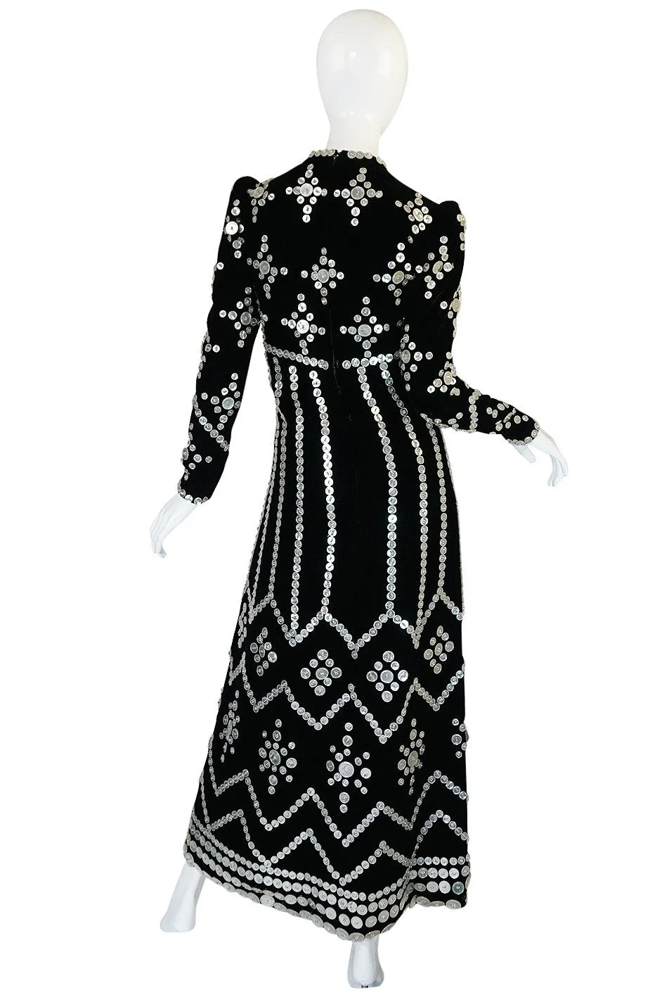 Remarkable 1960s Velvet & MOP Button Covered Dress