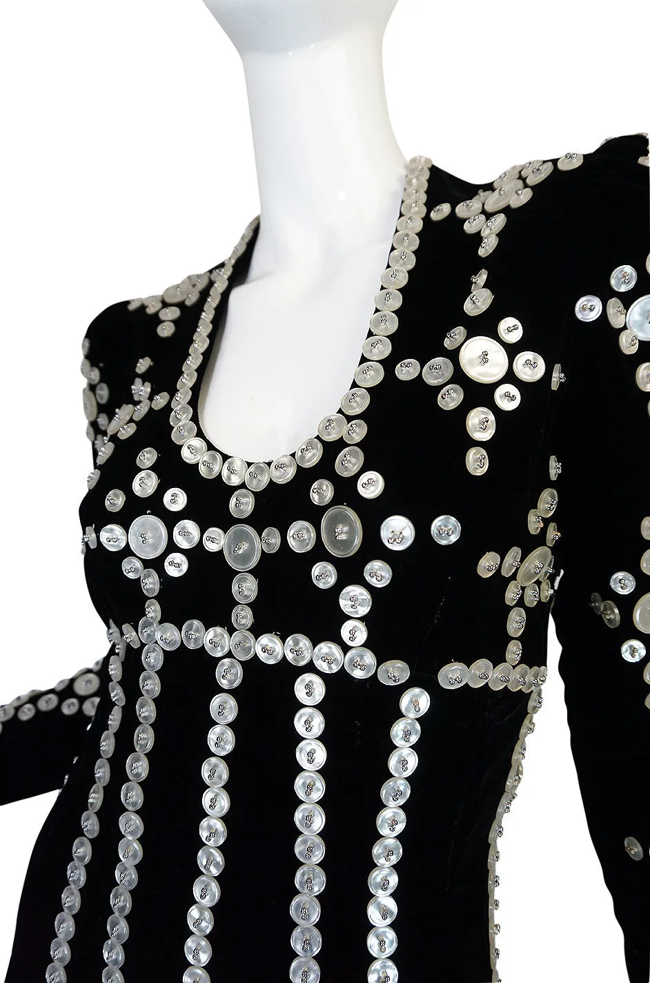 Remarkable 1960s Velvet & MOP Button Covered Dress