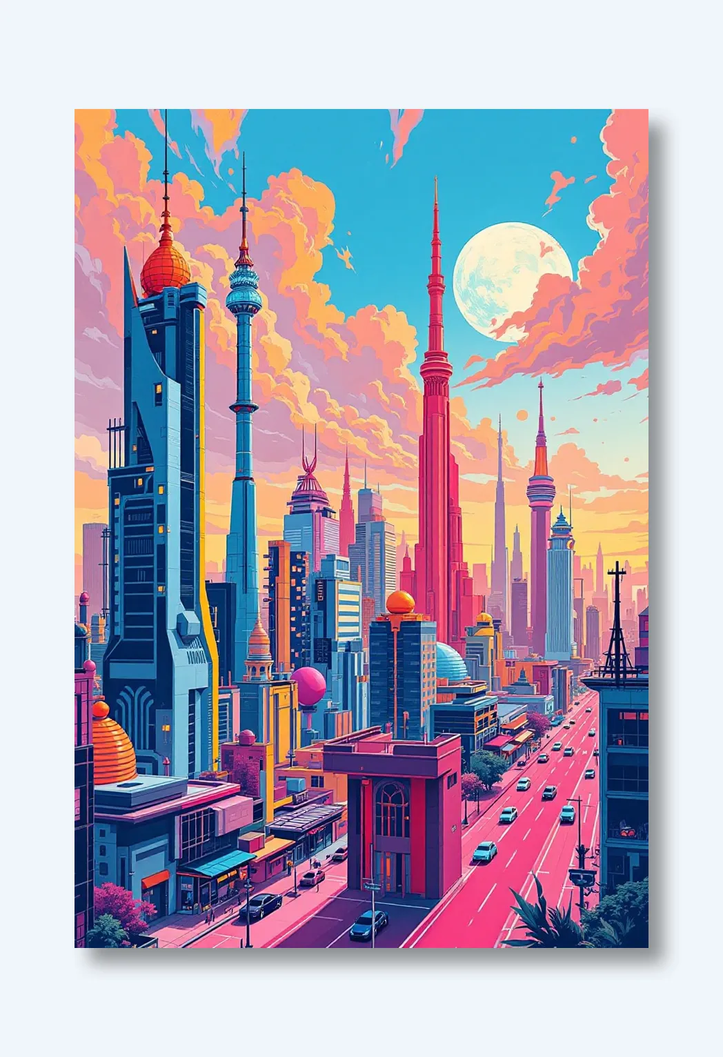Retro-Futuristic Skyline Dreamscape Wall Art Poster