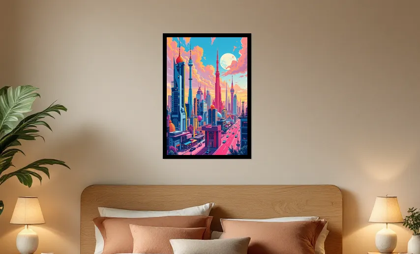 Retro-Futuristic Skyline Dreamscape Wall Art Poster