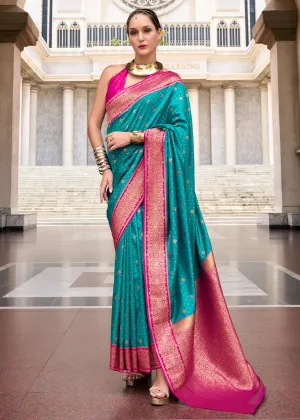 River Blue Woven Banarasi Silk Saree