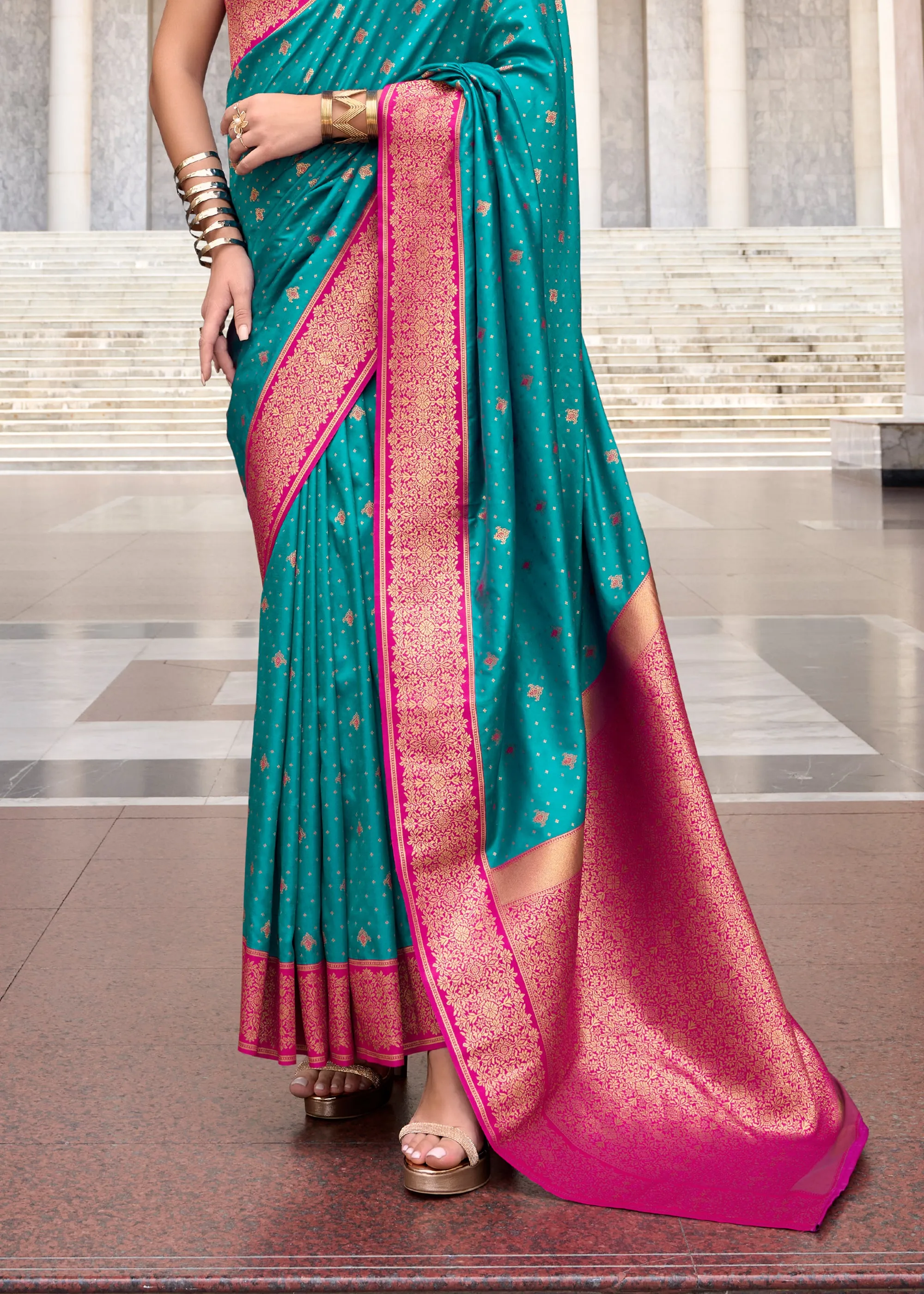 River Blue Woven Banarasi Silk Saree