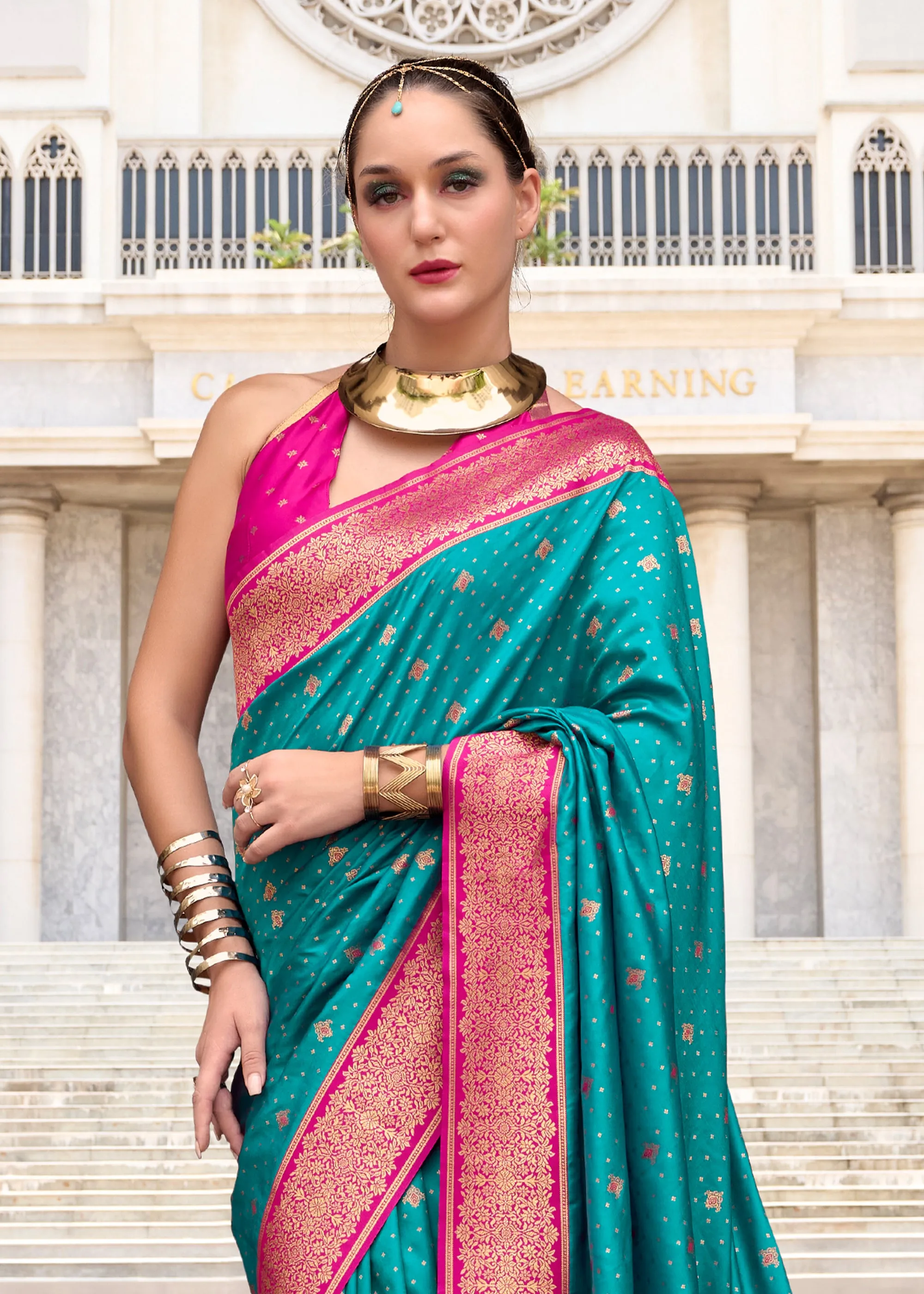 River Blue Woven Banarasi Silk Saree