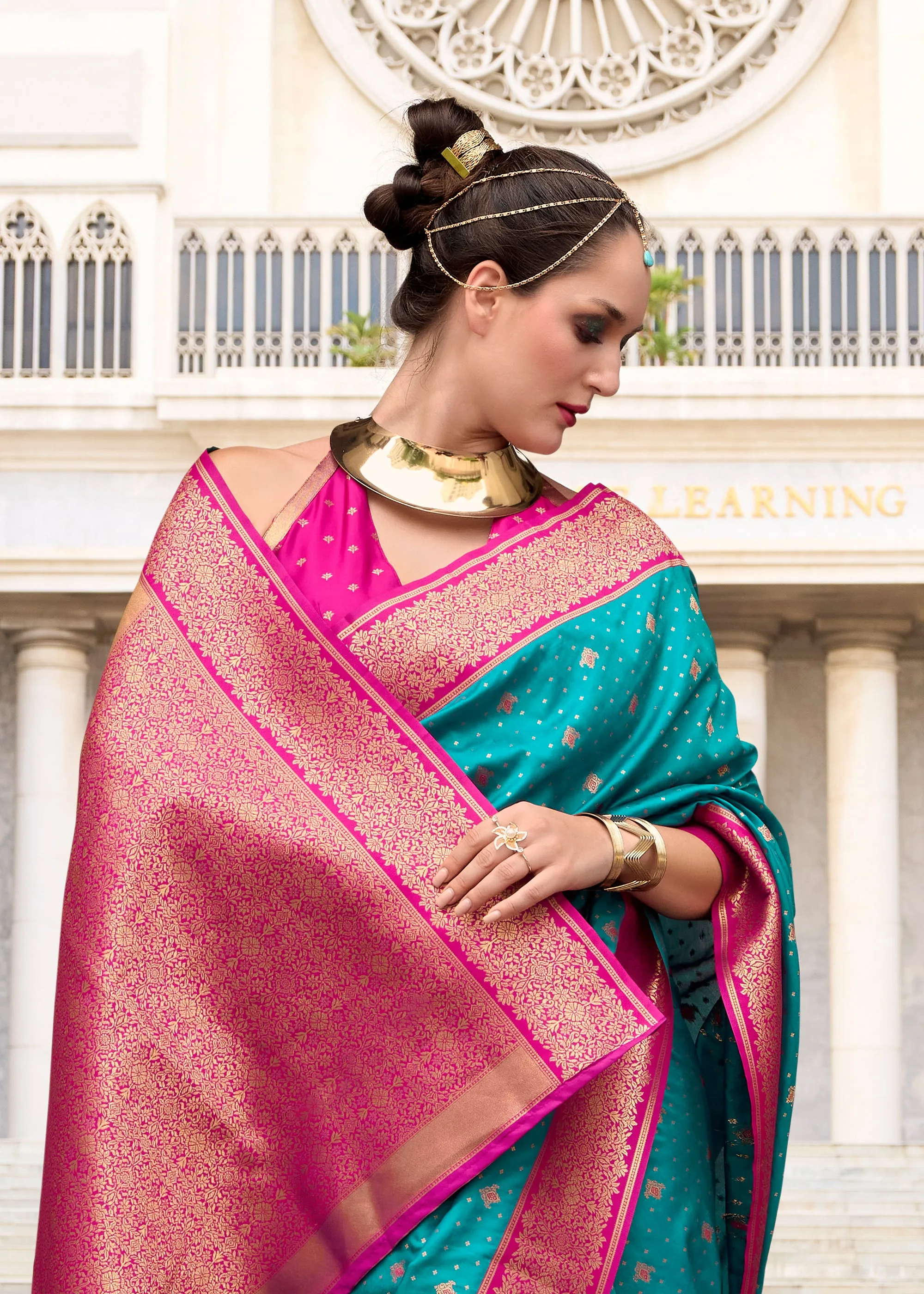 River Blue Woven Banarasi Silk Saree