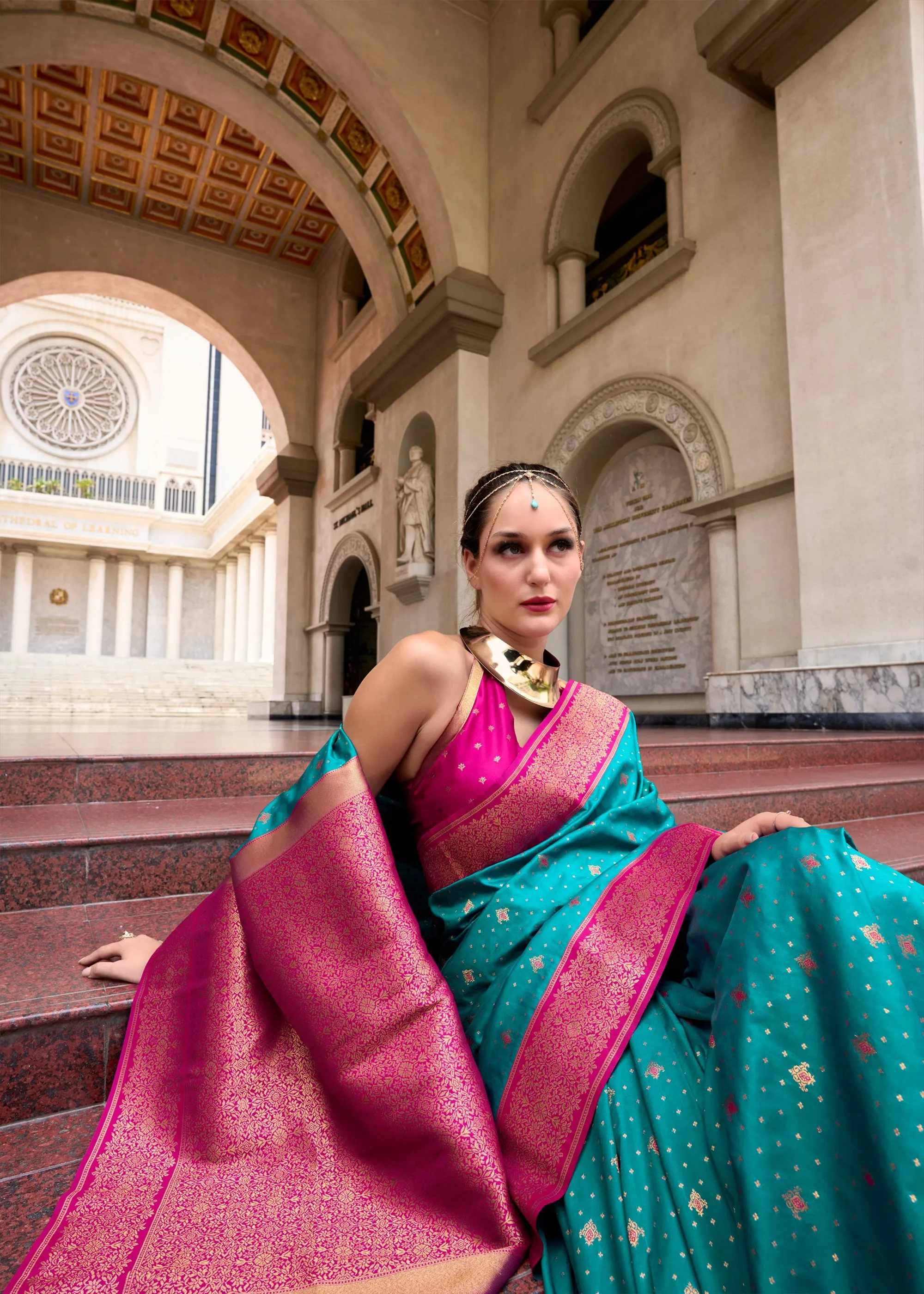 River Blue Woven Banarasi Silk Saree