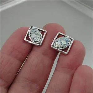 Roman Glass Stud Earrings 925 Sterling Silver  Handmade Hadar Designers (AS) SALE