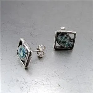 Roman Glass Stud Earrings 925 Sterling Silver  Handmade Hadar Designers (AS) SALE