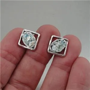 Roman Glass Stud Earrings 925 Sterling Silver  Handmade Hadar Designers (AS) SALE