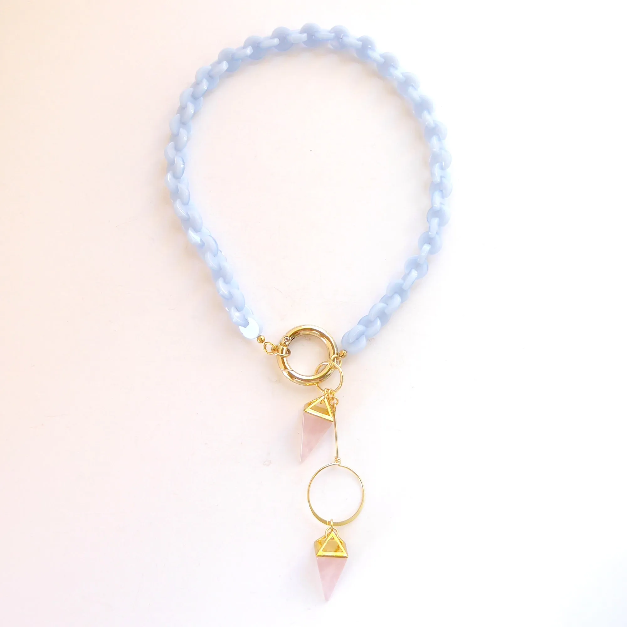Rose quartz spike necklace