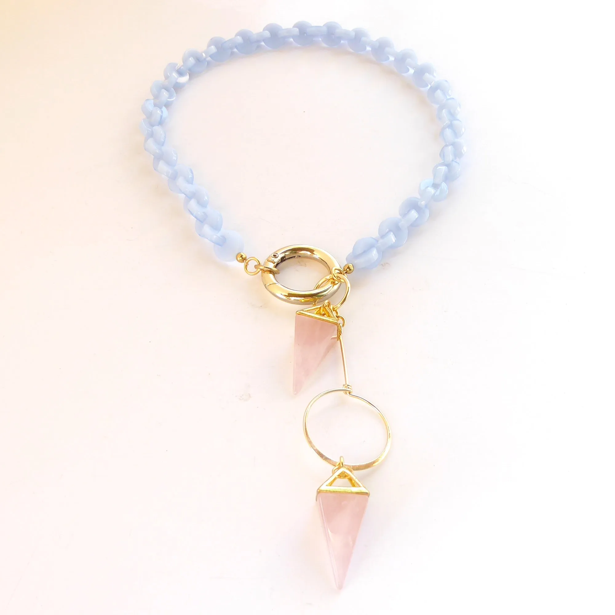 Rose quartz spike necklace