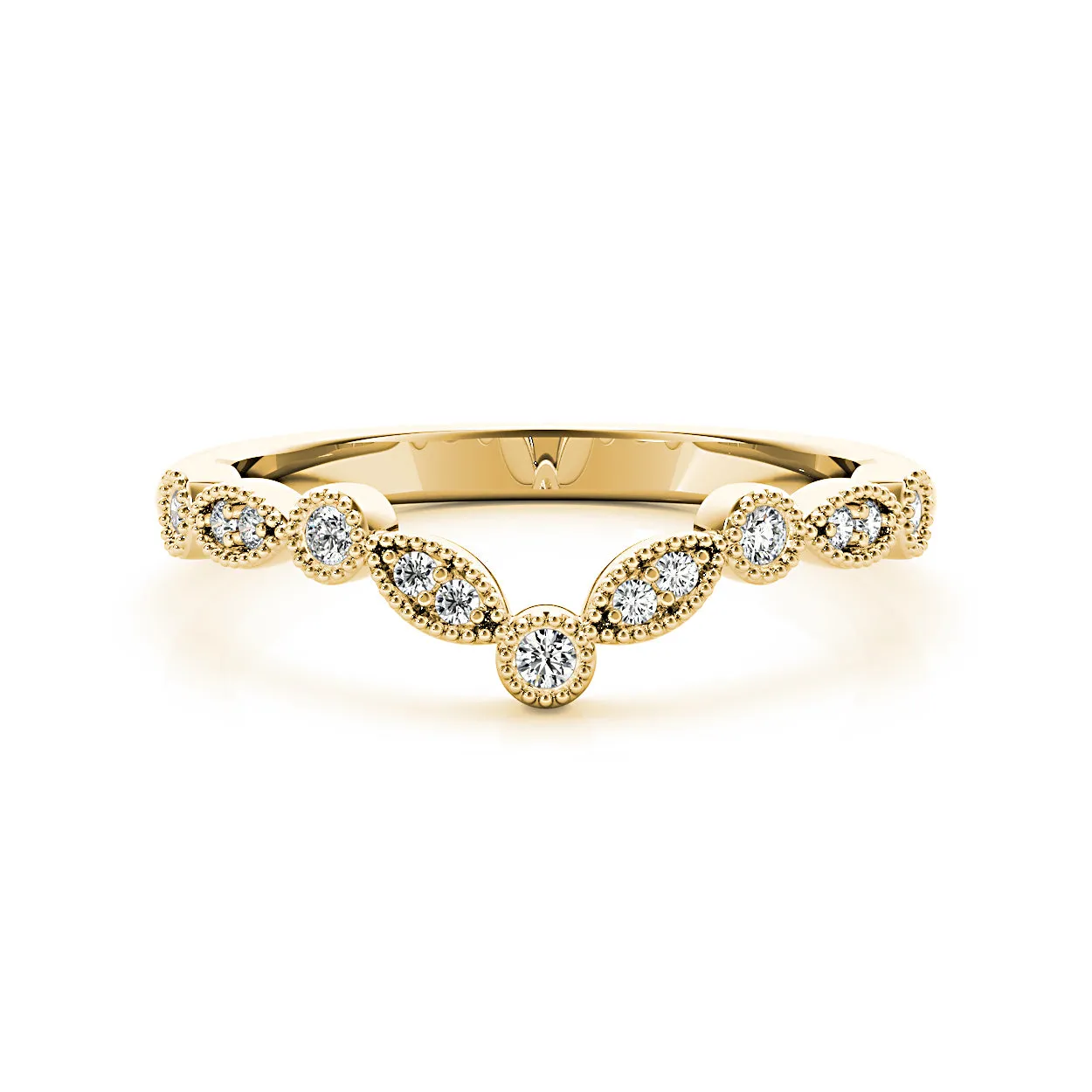 Round Diamond Vintage Inspired Curved Band