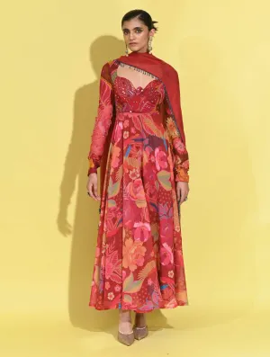 Ruby anarkali and dupatta