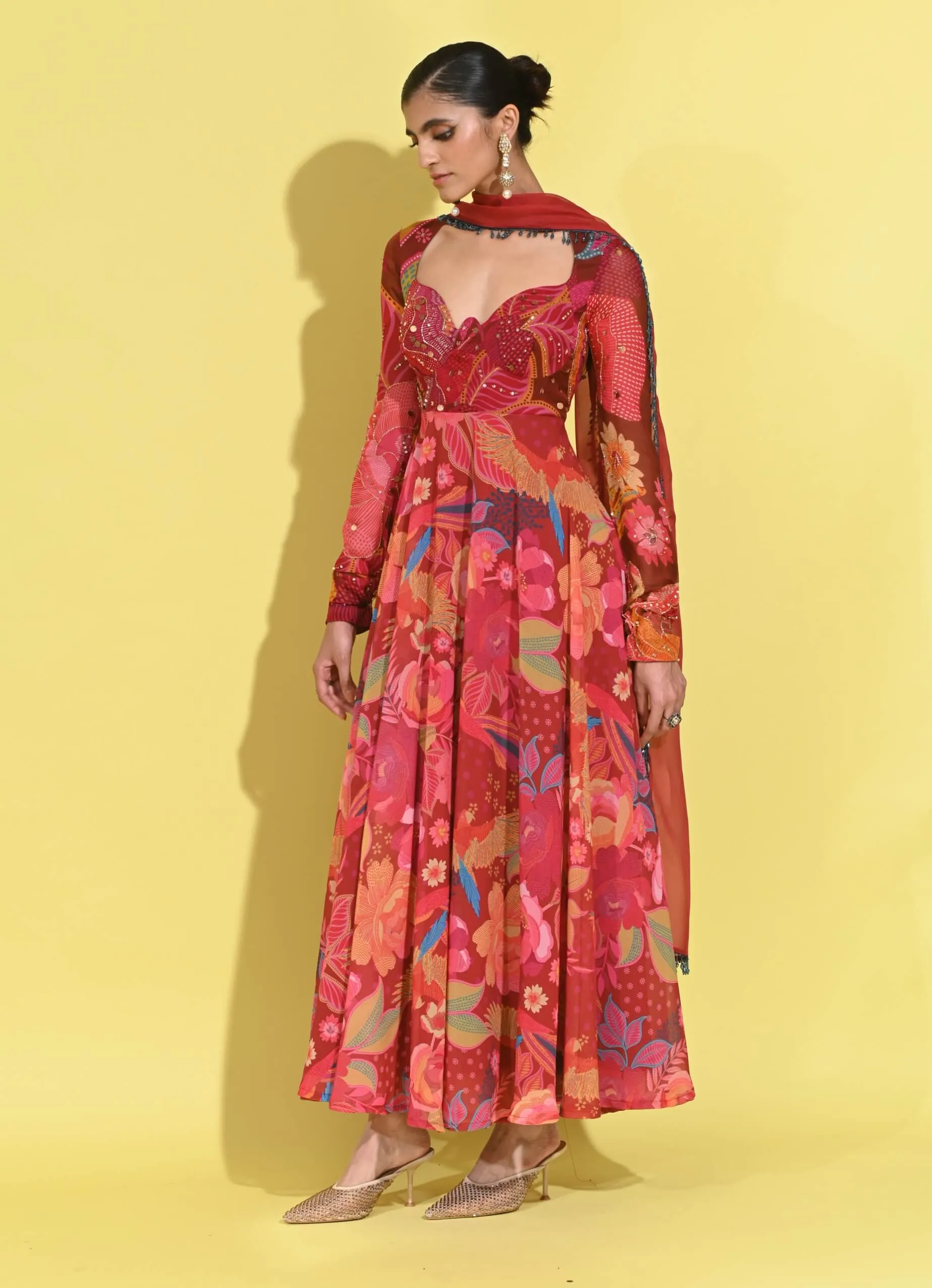 Ruby anarkali and dupatta