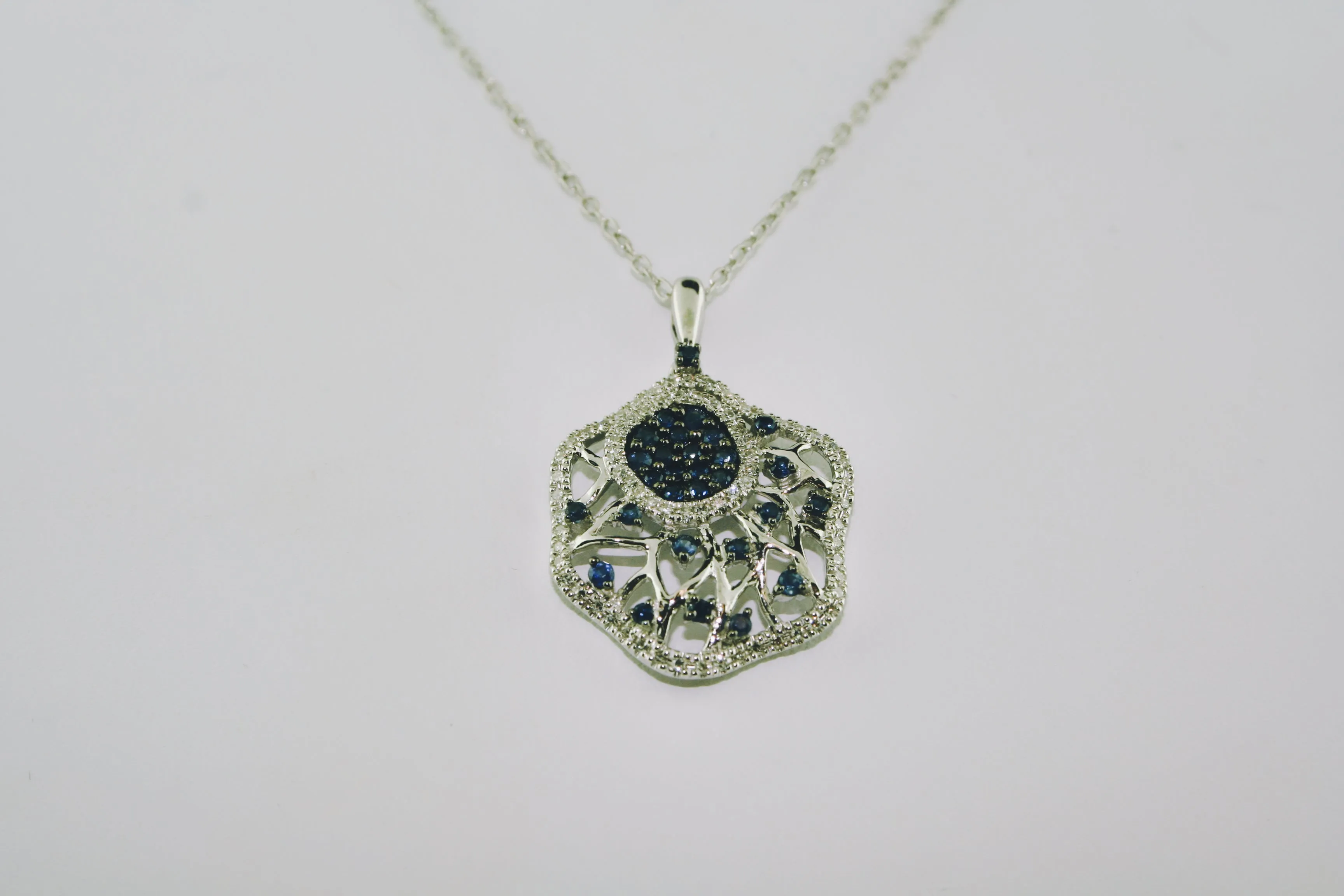 Sapphire and Diamond Necklace Set in 14K White Gold
