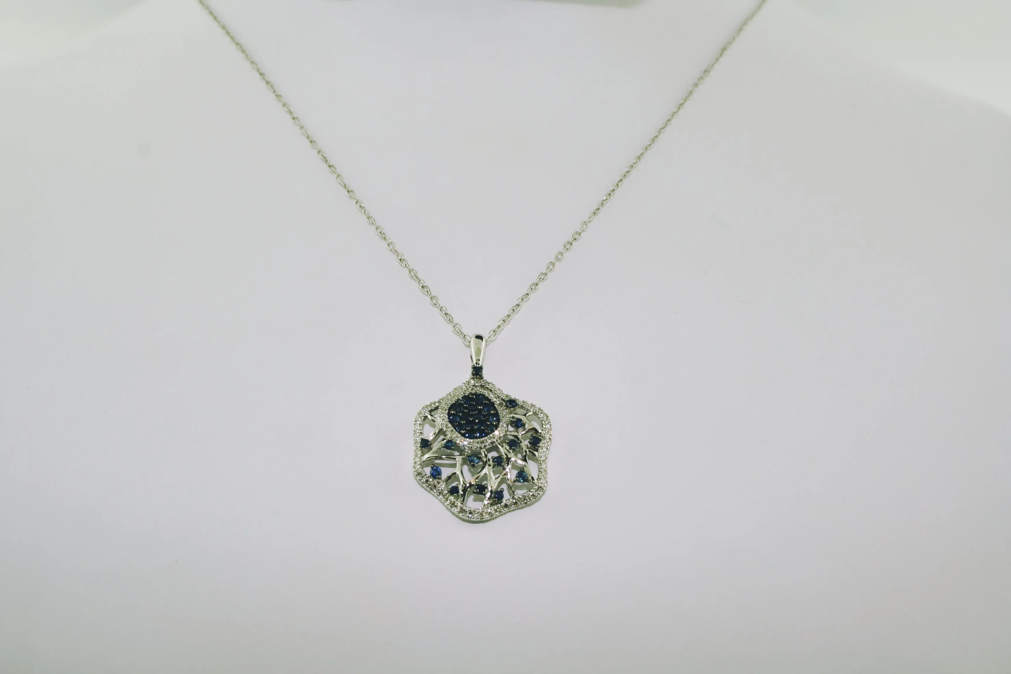 Sapphire and Diamond Necklace Set in 14K White Gold