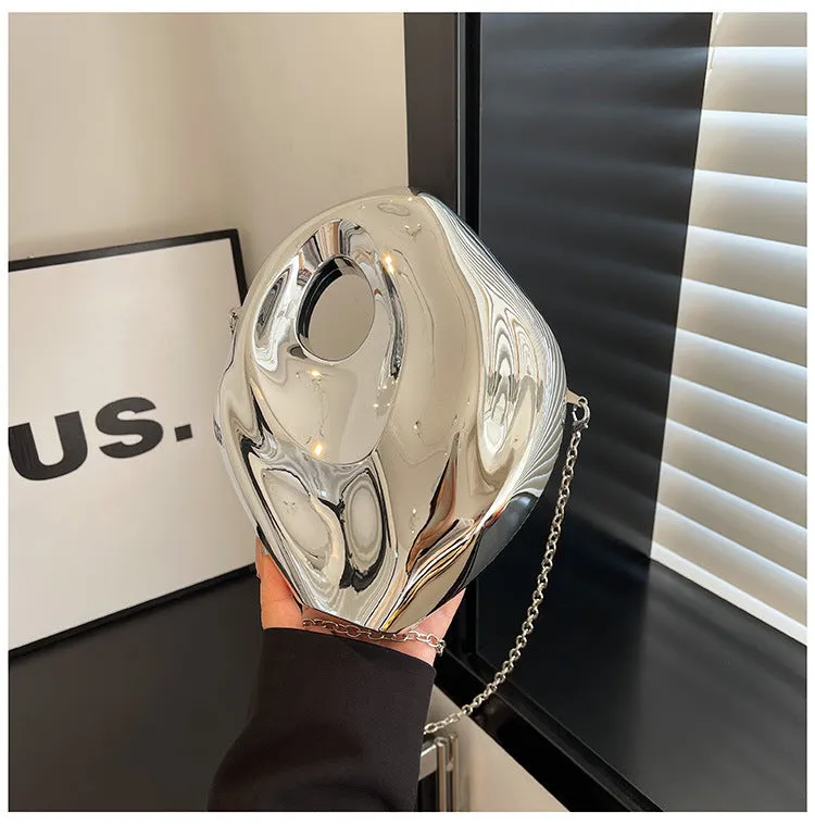 Sculptural Metallic Handbag with Abstract Modern Design for High-Fashion Elegance