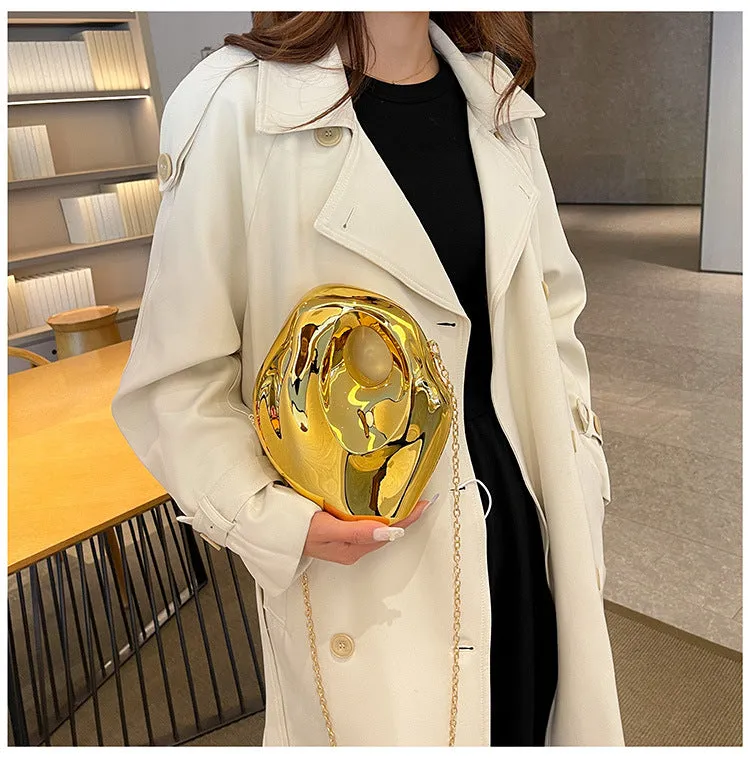 Sculptural Metallic Handbag with Abstract Modern Design for High-Fashion Elegance
