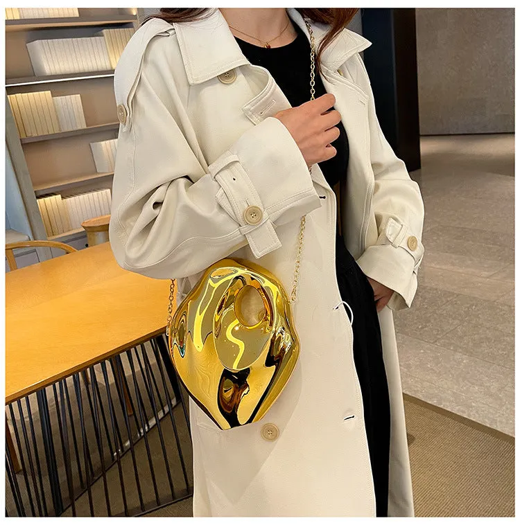 Sculptural Metallic Handbag with Abstract Modern Design for High-Fashion Elegance