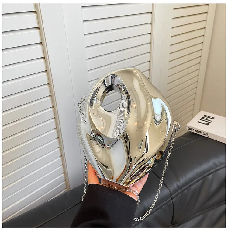 Sculptural Metallic Handbag with Abstract Modern Design for High-Fashion Elegance
