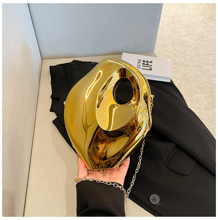 Sculptural Metallic Handbag with Abstract Modern Design for High-Fashion Elegance