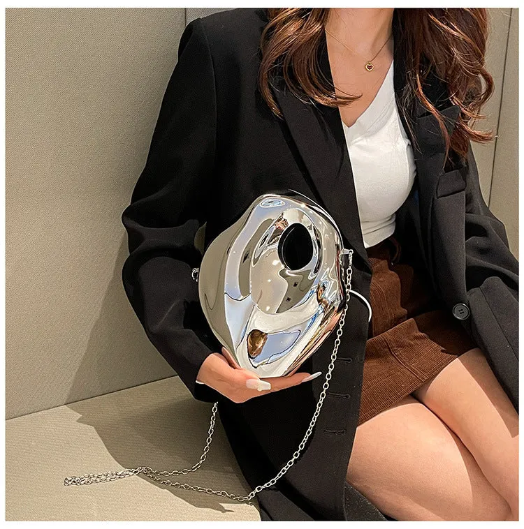 Sculptural Metallic Handbag with Abstract Modern Design for High-Fashion Elegance