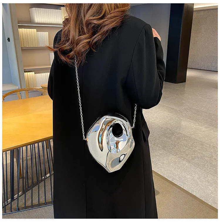 Sculptural Metallic Handbag with Abstract Modern Design for High-Fashion Elegance