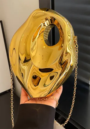 Sculptural Metallic Handbag with Abstract Modern Design for High-Fashion Elegance