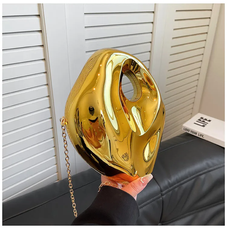 Sculptural Metallic Handbag with Abstract Modern Design for High-Fashion Elegance