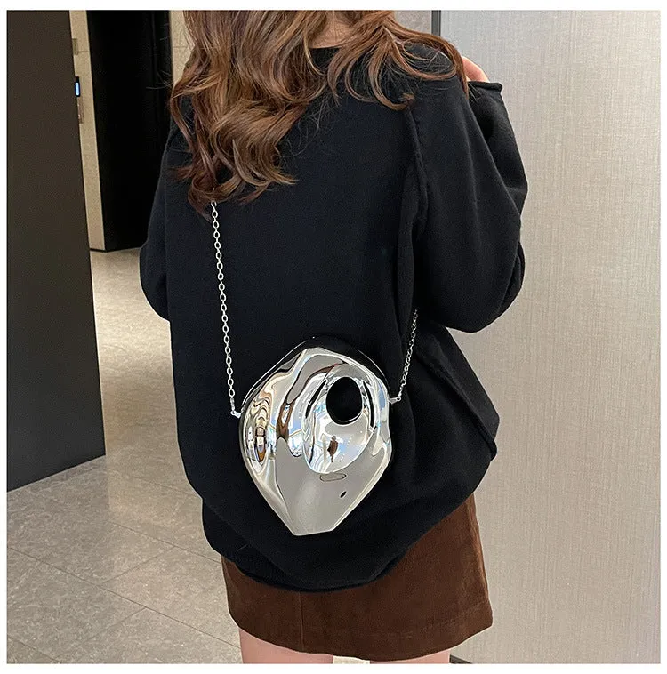 Sculptural Metallic Handbag with Abstract Modern Design for High-Fashion Elegance