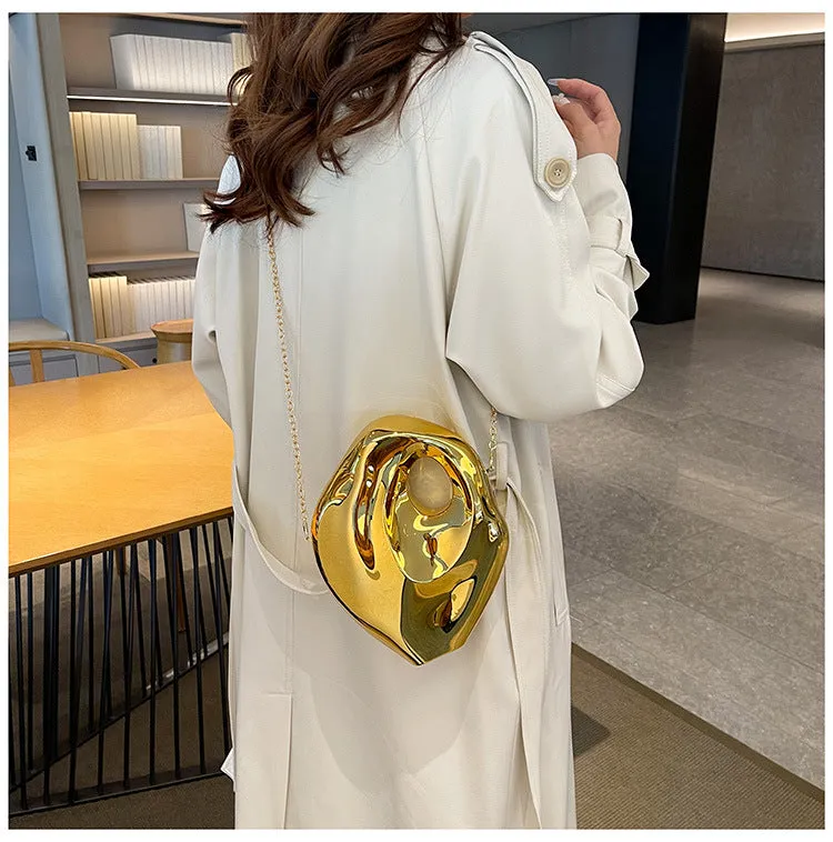 Sculptural Metallic Handbag with Abstract Modern Design for High-Fashion Elegance
